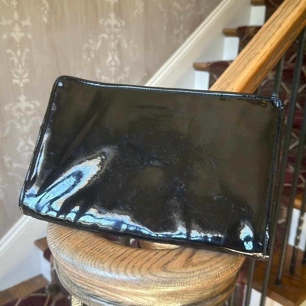 VALERIE BARAD ladies, black patent, leather clutch preowned good condition - Picture 9 of 15